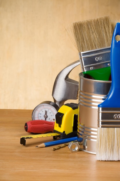 Tools and instruments on wood