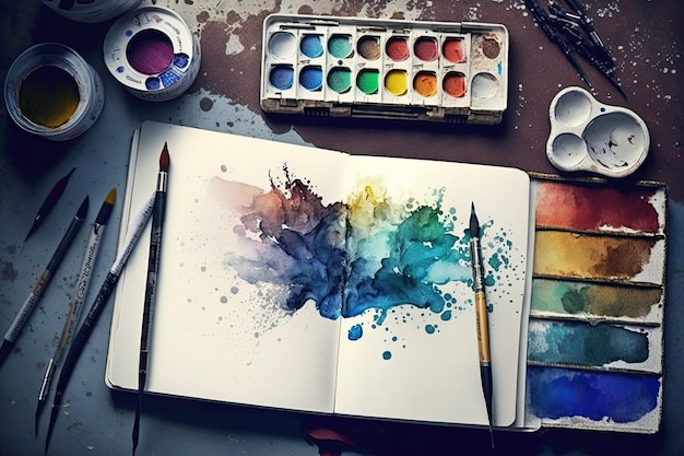 Tools for making abstract watercolor paintings and a blank canvas