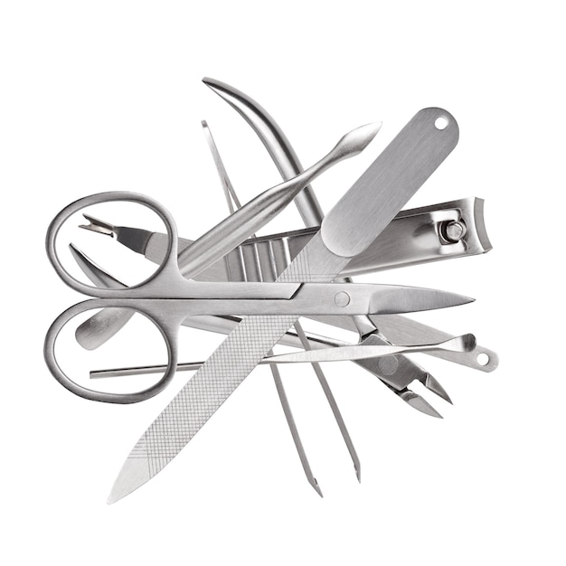 Tools of a manicure set on a white background