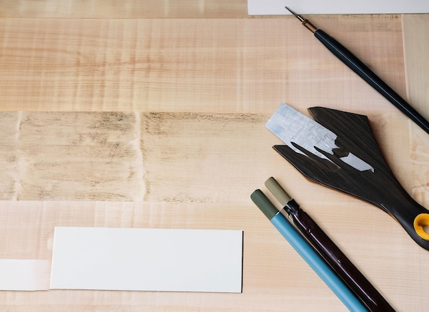 Tools of printing on wooden background