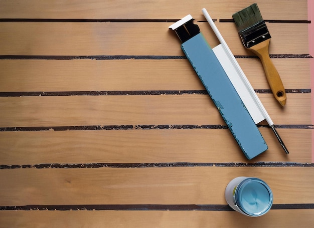 Tools of printing on wooden background