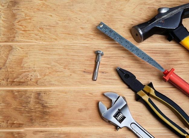 Tools of printing on wooden background