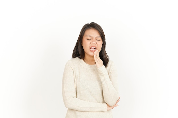 Toothache of Beautiful Asian Woman Isolated On White Background