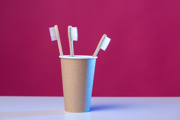 Toothbrush in a cardboard ecological cardboard cup hygiene health care