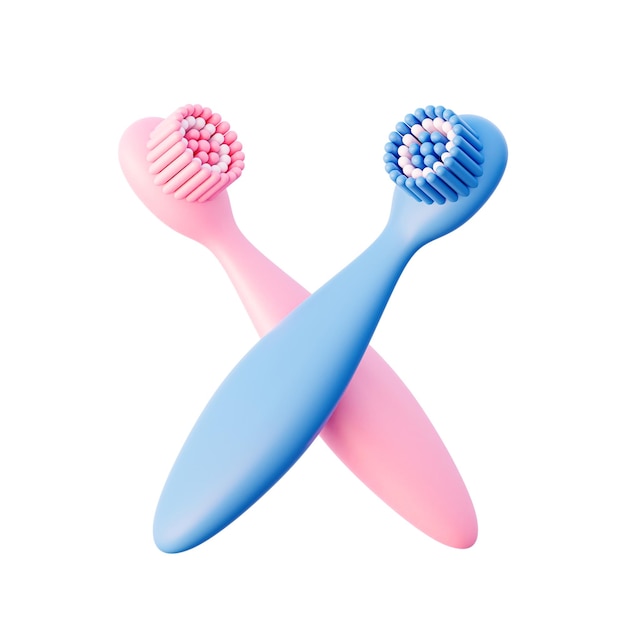 The toothbrush is blue and pink 3d rendering illustration The concept of oral hygiene