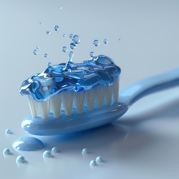 a toothbrush with water drops that is being splashed with water