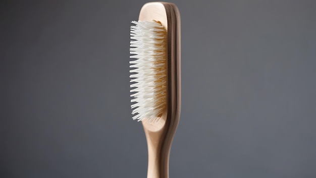 a toothbrush with a wooden handle that has a brown handle