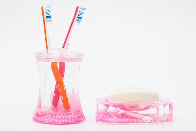 Toothbrushes and soap close up