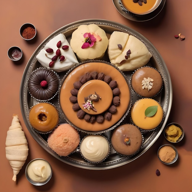 Top Angle Indian Sweet Arrangement Capture the Beauty of Traditional Sweets