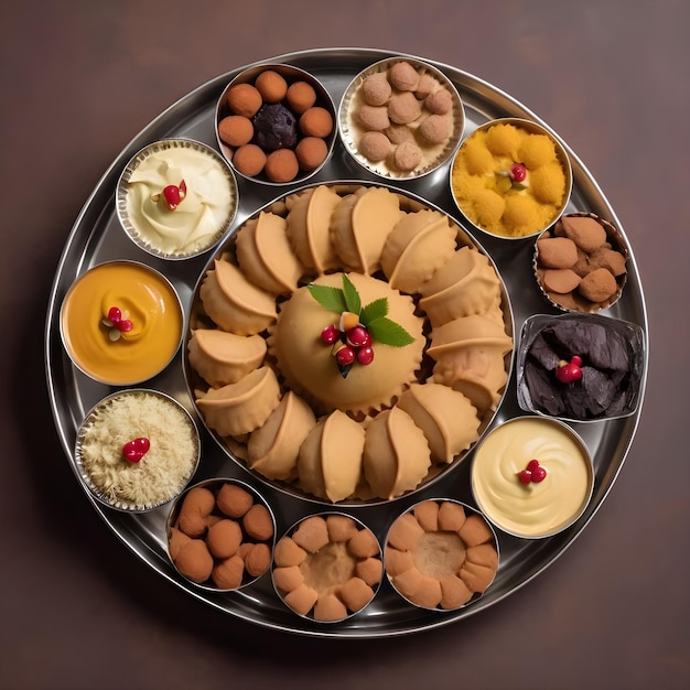 Top Angle Indian Sweet Arrangement Capture the Beauty of Traditional Sweets