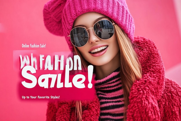 At the top big playful lettering reads Online Fashion Sale Ai photo