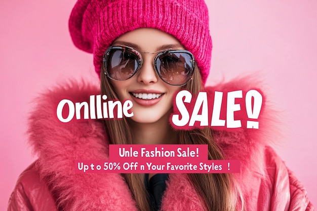 At the top big playful lettering reads Online Fashion Sale Ai photo