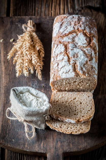 Top donw view of bread with several grains