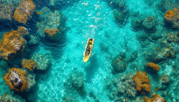 Photo top down aerial shot looking down at a people swimming in the ocean