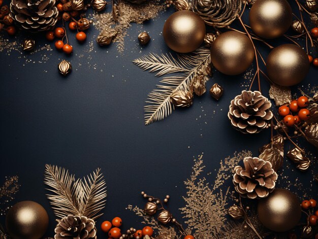 Top down perspective of festive Christmas decorations a New Year backdrop