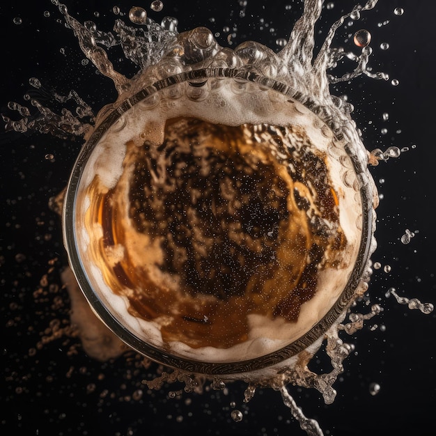 Top down shot of beer splashing into beer generative ai