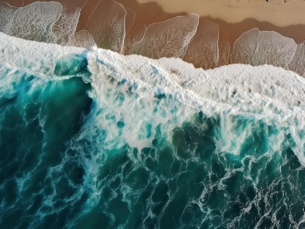 Top down view of the beach and sea