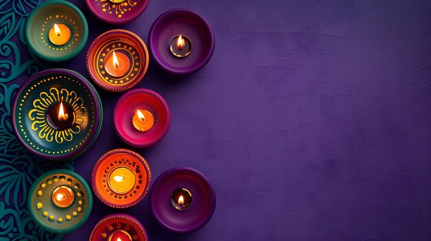 Photo top down view of oil lamps decoration in diwali festival