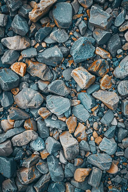 Top down view of a surface covered in gravel stones