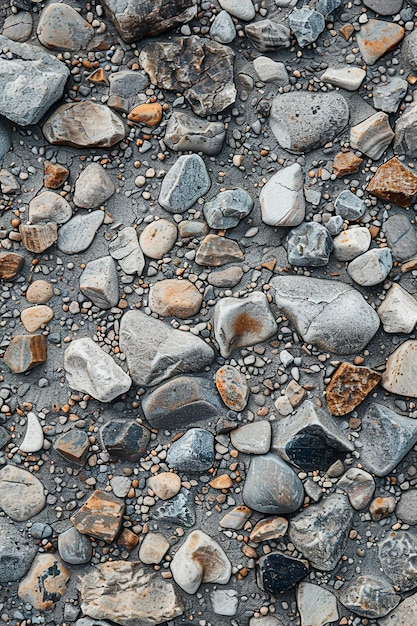 Top down view of a surface covered in gravel stones