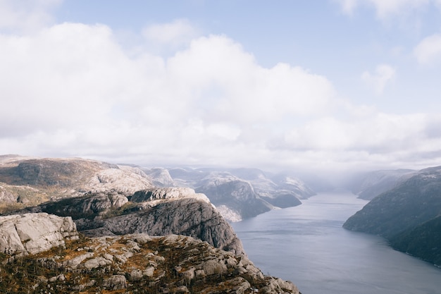 The top of Mount Preikestolen (Pulpit Rock) in Norway