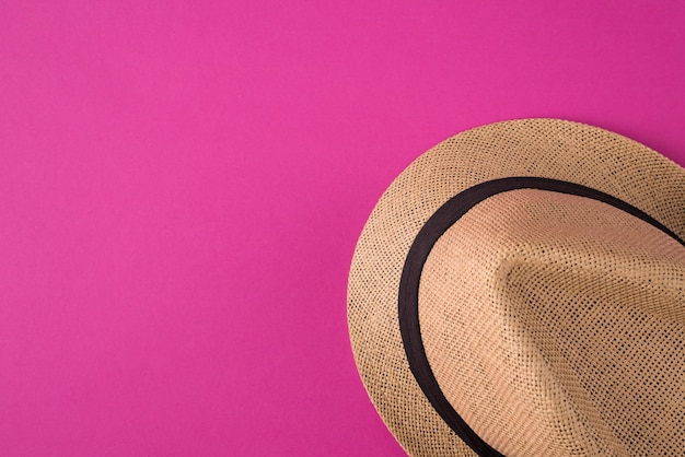 Photo top above overhead view photo of a hat isolated on pink background