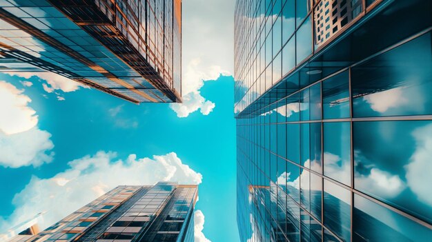 top part of buildings on a blue and cloudy day high angle