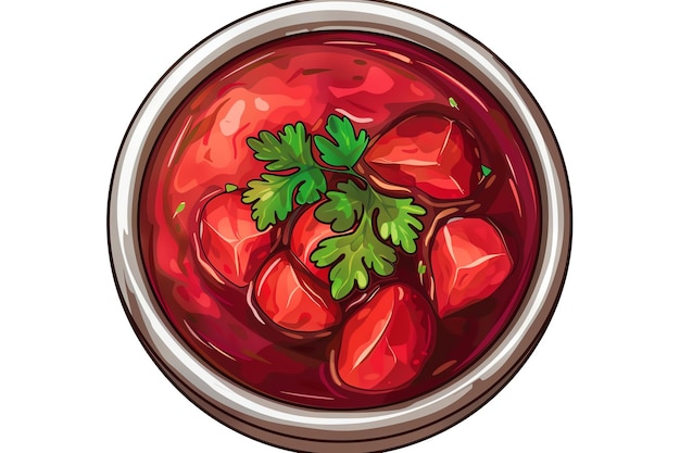 Photo top view of 32bit of borscht in a vector cartoon style isolate white background