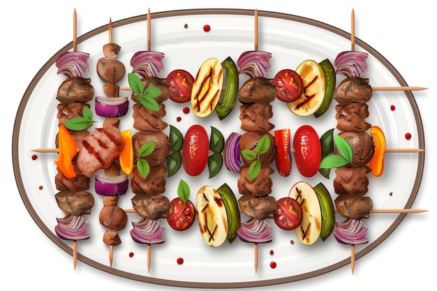 Top view of 32bit of Kebabs in a vector cartoon style isolate white background