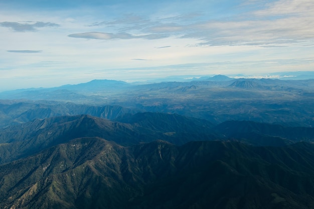 Top view aerial photo of mountains with copyspace