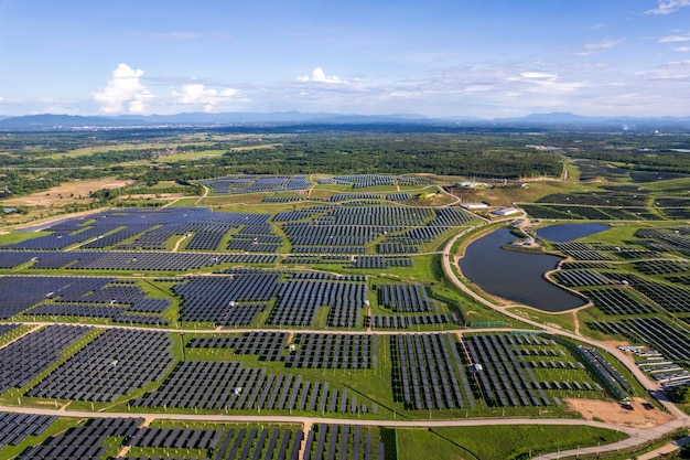 Top view Aerial view of Solar panel photovoltaic alternative electricity source