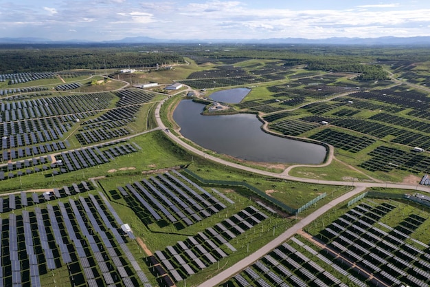 Top view Aerial view of Solar panel photovoltaic alternative electricity source