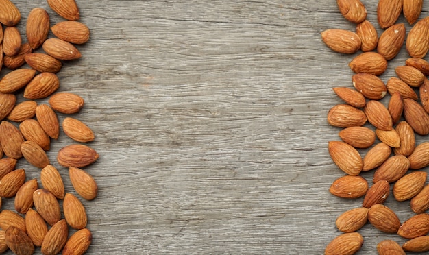 Top view of almonds with copy space