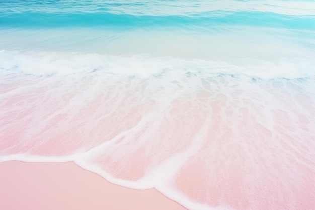 Top view of amazing pastel pink blue beach copy space available