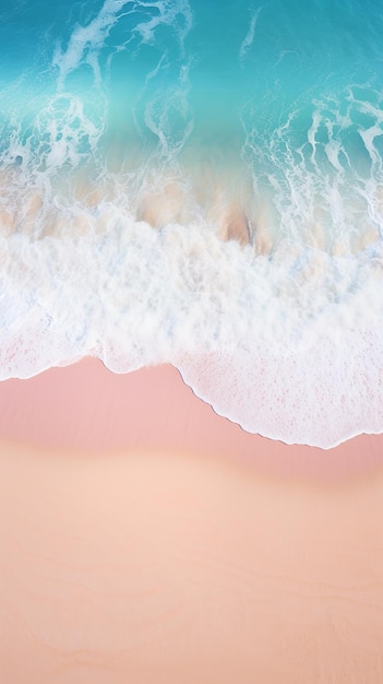 Photo top view of amazing pastel pink blue beach copy space available