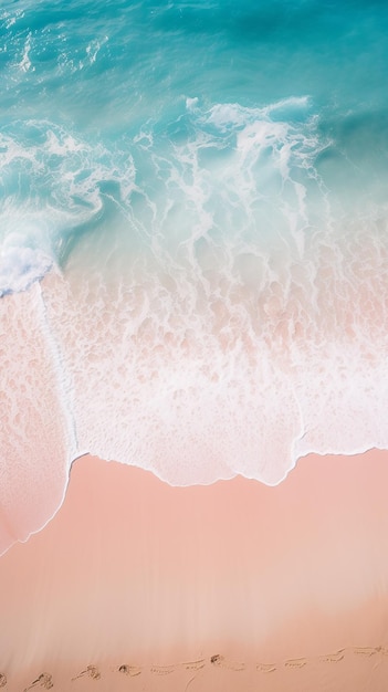 Photo top view of amazing pastel pink blue beach copy space available