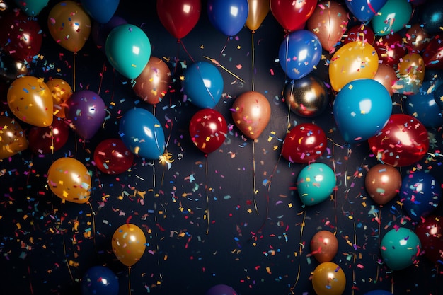 Top view arrangement with colorful party decorations