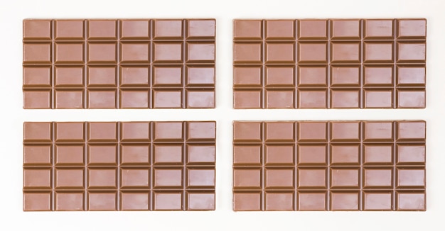 Top view arrangement with four chocolate bars