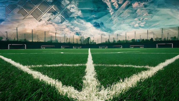 Top view artificial grass soccer field background texture