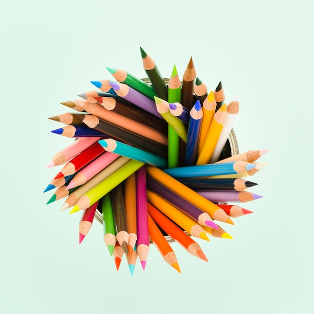 Top view assortment of colourful pencils