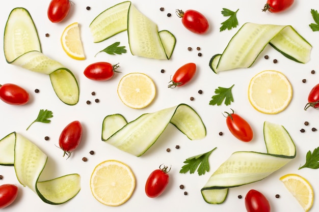 Top view assortment of delicious ripe produces