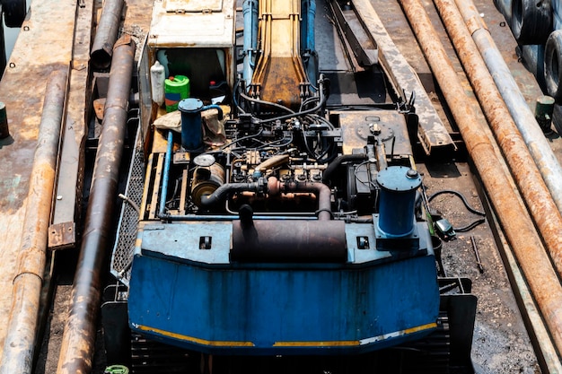 Top view backhoe tractor engine