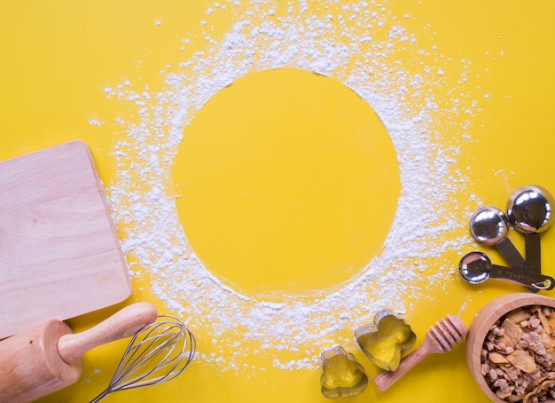 Top view, Baking equipment and ingredient.