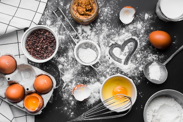 Top view baking supplies on the table