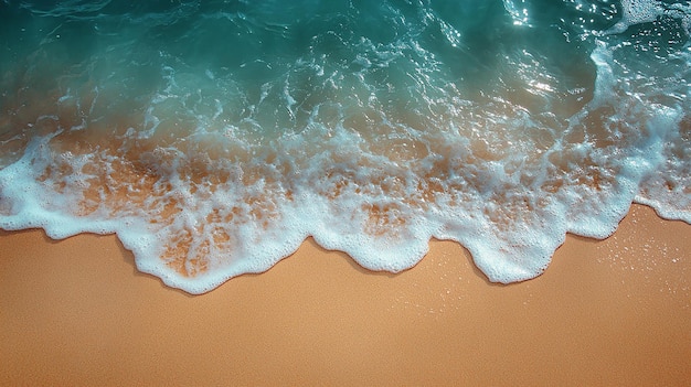 Photo top view of a beach with rippling sea water and soft sand offering a highresolution background with soothing coastal vibes