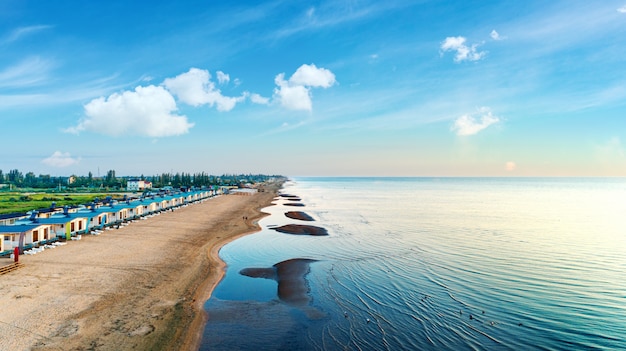 Top view of beautiful beach. Aerial drone on sea water at the beach