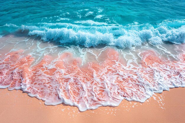 Top view of a beautiful beach with waves and soft sand in the background as a flat lay banner for a