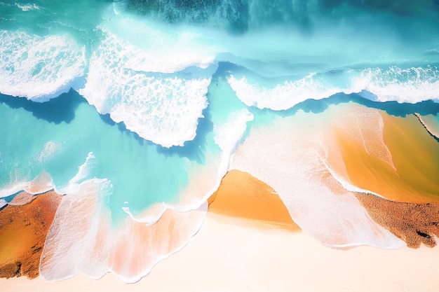 Top view of the beautiful ocean waves rolling on the sandy beach Generative AI