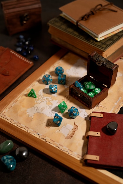 Top view on beautiful rpg still life  items