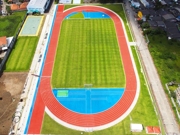 Top view big football field colorful